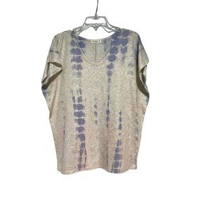 GiWomen's Top Shirt Lightweight Tie Dye Linen Short Sleeve Gray Blue Size L